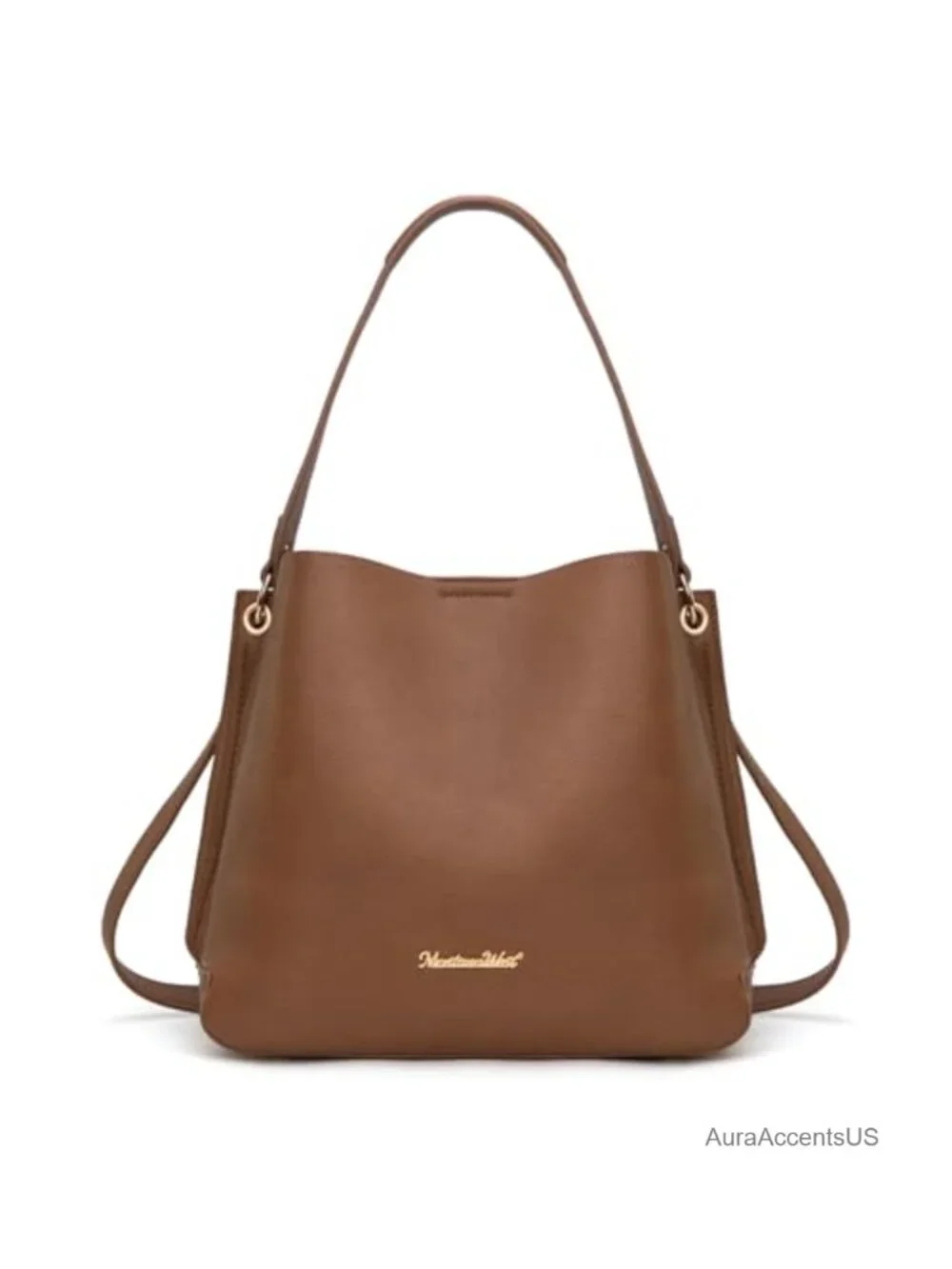 Faux Leather Medium Hobo Purse with 3 Compartments, Crossbody Strap
